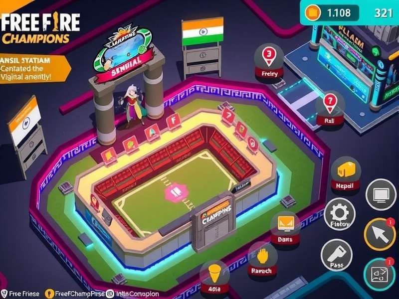Free Fire Champions - Intense Battle Royale Action in India Free Fire Champions gameplay showing Indian stadium map with players in action