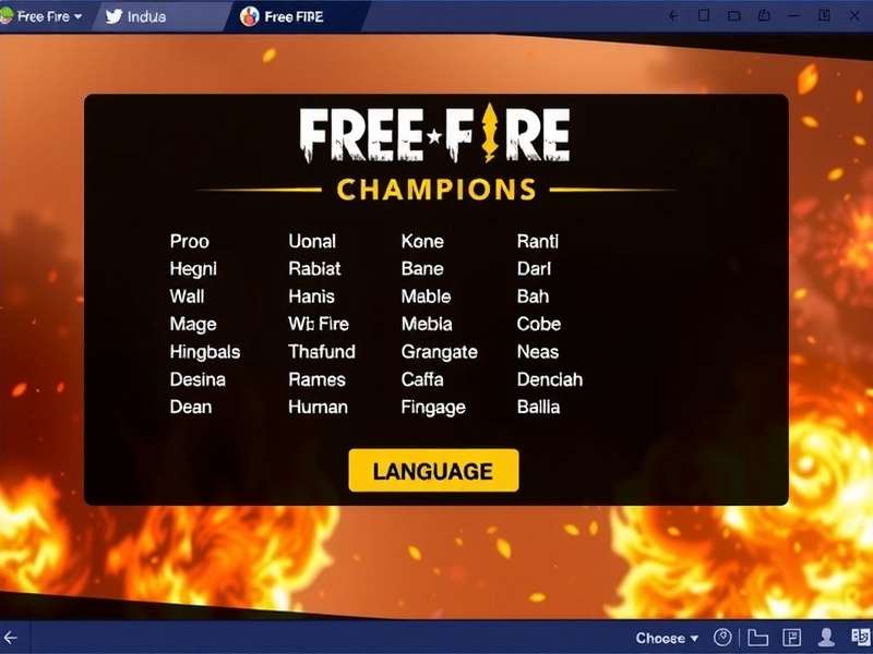 Free Fire Champions - Multiple Indian Language Support Free Fire Champions language selection screen showing 15+ Indian languages