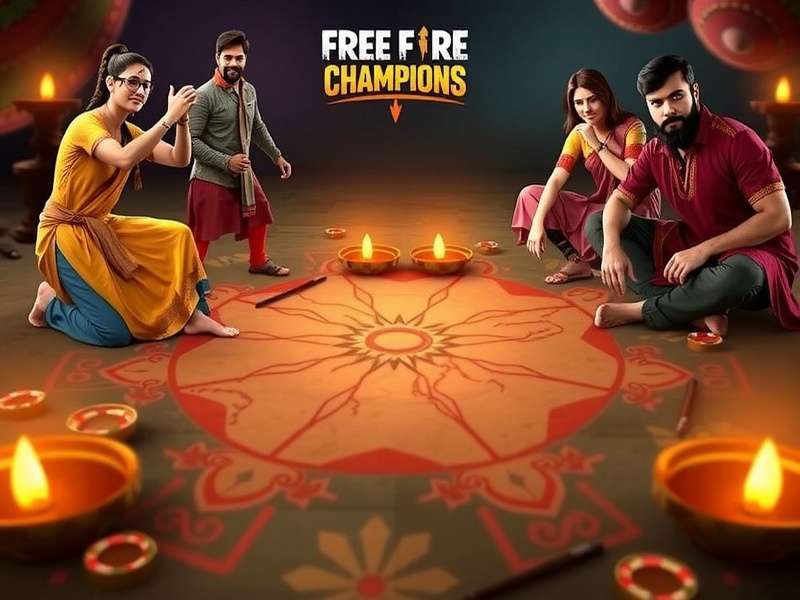 Free Fire Champions - Diwali Dhamaka Event Free Fire Champions Diwali event showing map with diyas and players in traditional attire