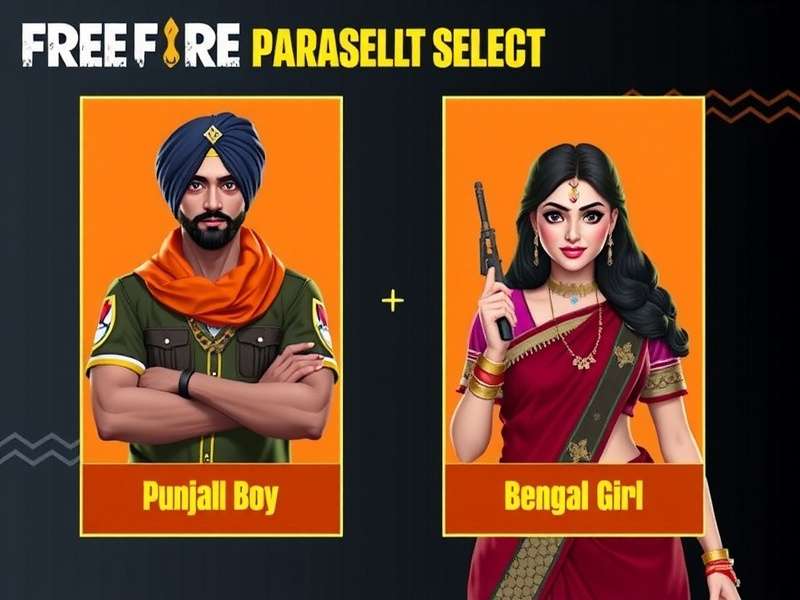 Free Fire Champions - Desi Characters Selection Free Fire Champions character selection screen with Indian avatars like Punjabi boy and Bengali girl
